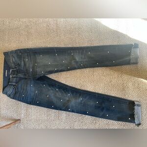 Express Women's Dark Blue Skinny Jeans with Embellishments